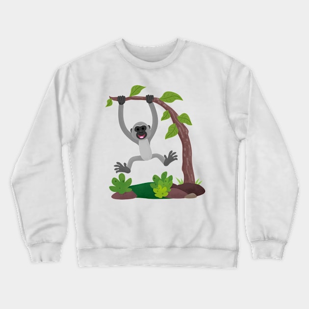 Cute happy gibbon ape cartoon illustration Crewneck Sweatshirt by FrogFactory